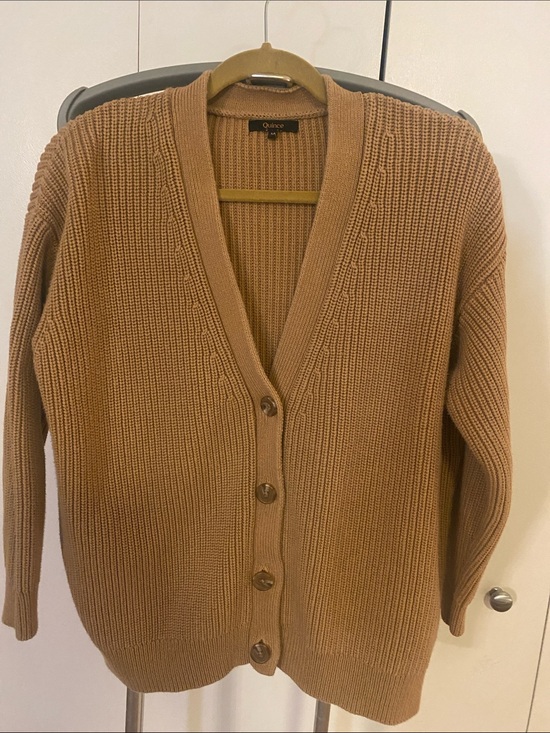 Quince Sweaters - Quince Teak (Camel) Button-Front Organic Cotton Ribbed Cardigan